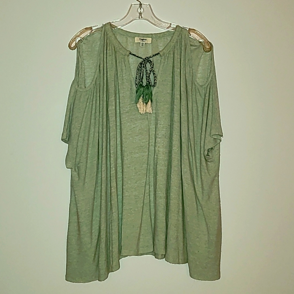 Cold shoulder blouse with braided front tie